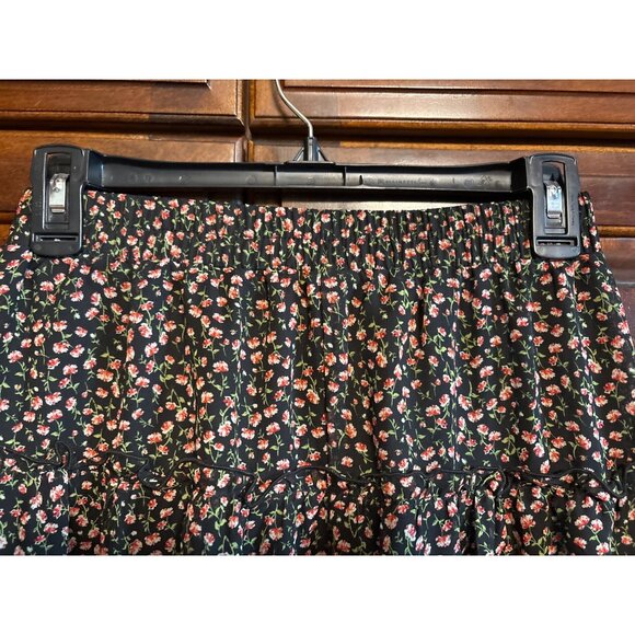 Floral Black Ruffle Mini Skirt With Elastic Waist & Tie By Sienna Sky Size M - Picture 7 of 11
